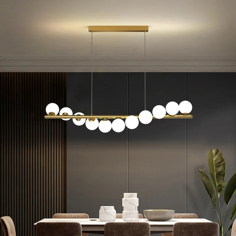 Contemporary Long Ceiling Chandelier with Glass Ball G9 LED for Dining Area or Office Front Desk