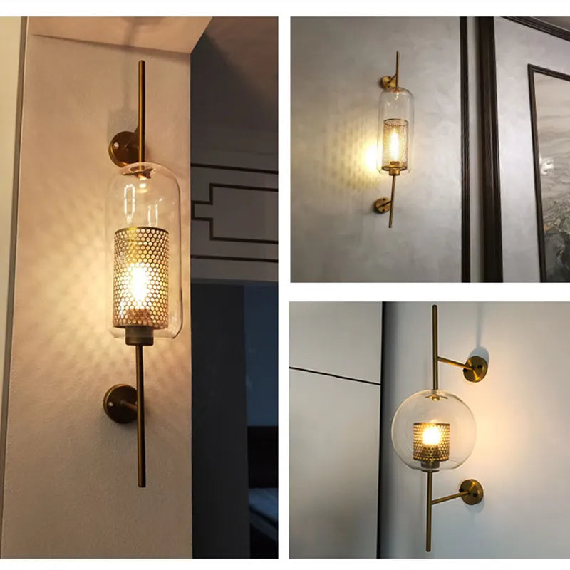 Modern Glass Wall Lamp Fixture - Golden Ball Light for Bedside and Living Room