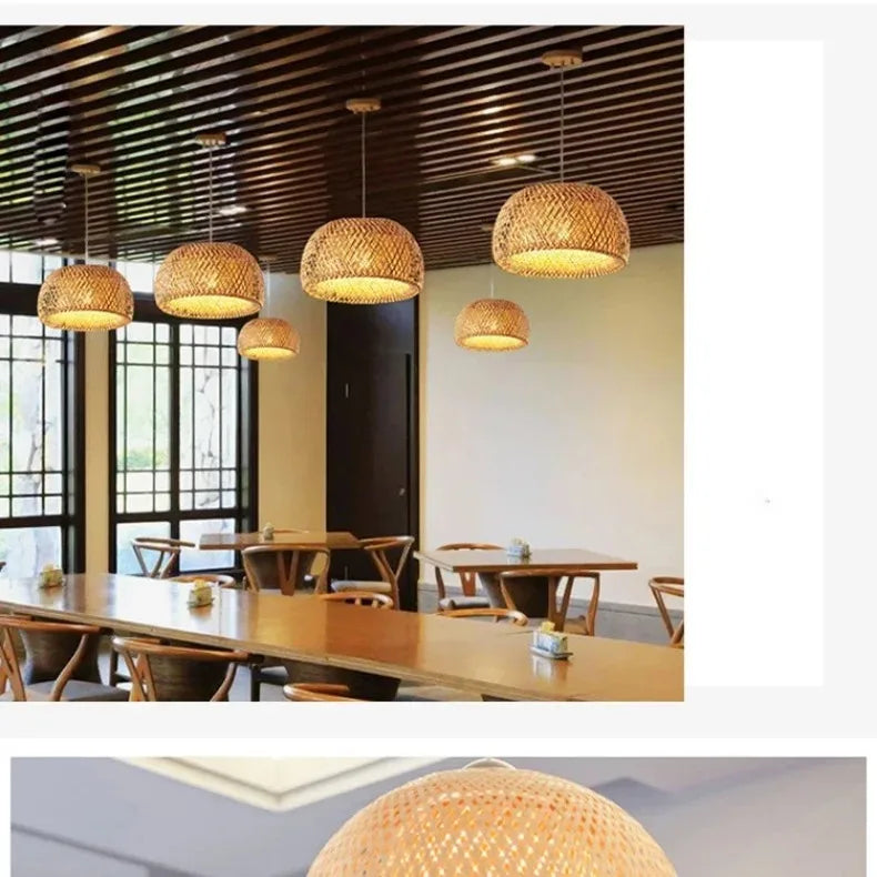 Handcrafted Rattan Bamboo Pendant Light E27 Suspension Light for Dining, Living Room, and Indoor Décor