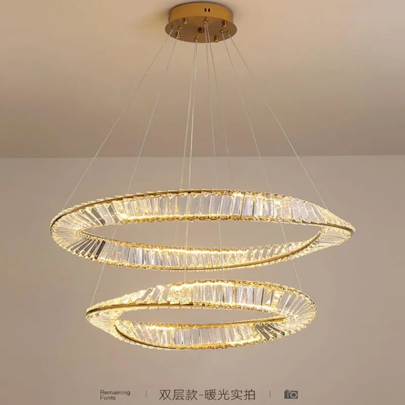 Crystal Modern LED Chandelier for Dining, Living, Kitchen, or Bedroom - Gold Ceiling Pendant Lamp with Remote Control