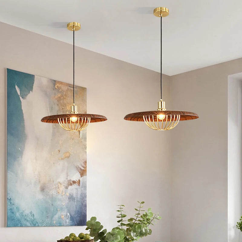 Contemporary Walnut Metal Iron Flying Saucer Pendant Light for Home decor