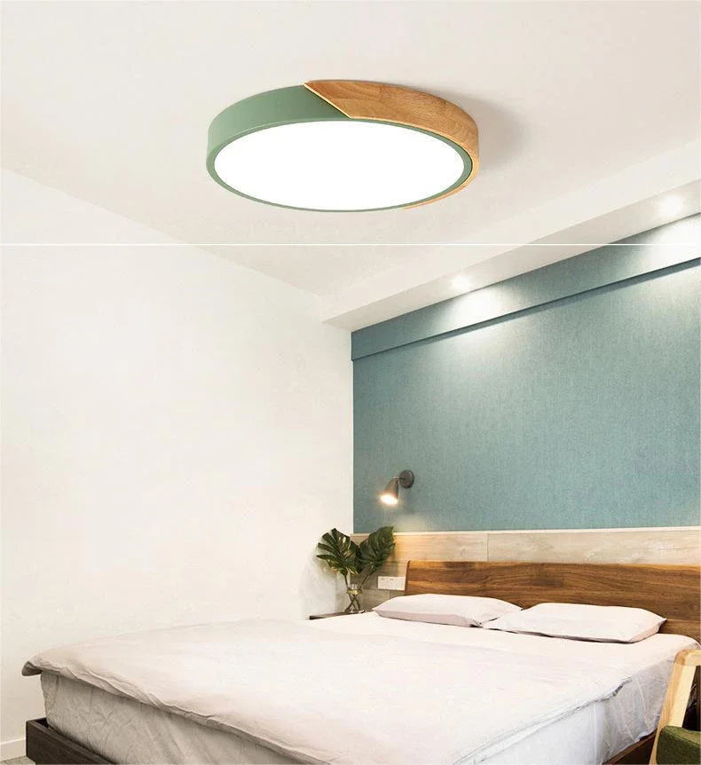 LED Nordic Circular Wooden Edge Ceiling Light – Modern Minimalist Lighting for Bedrooms and Kitchens