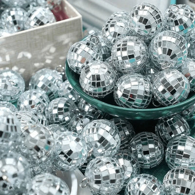 10pcs Mini Mirror Disco Ball Reflective Silver Glass Ornaments for Christmas, Wedding, Birthday, and Party Decoration