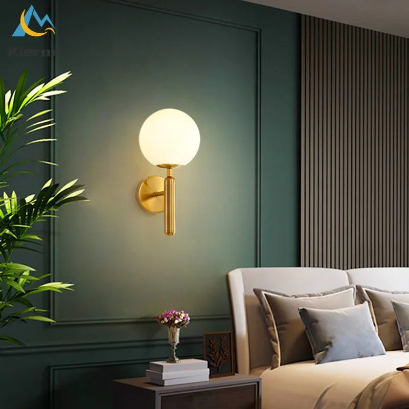 Modern Glass Ball LED Wall Lamps - Sleek Metal Frame, Clear Glass Shade for Bedroom, Living Room, Study