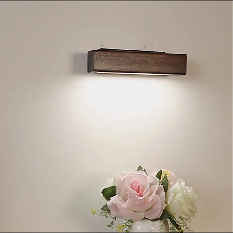 Nordic LED Bedroom Wall Lamp - Rotatable Solid Wood Bedside Sconce Light