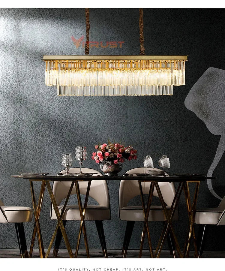 Modern Crystal Chandelier Luxury K9 Crystal Square Gold Black LED Hanging Lamps