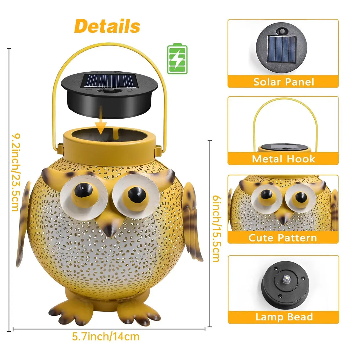 Waterproof  Outdoor Solar Owl LED Pendant Lights for Garden, Patio, Deck, and Backyard