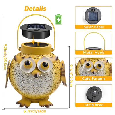 Waterproof  Outdoor Solar Owl LED Pendant Lights for Garden, Patio, Deck, and Backyard