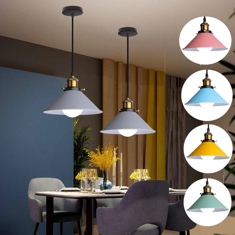 LED Industrial Style Horn Pendant Light: Retro Restaurant Bar Commercial Lighting Multi-Coloured Lamp Shades