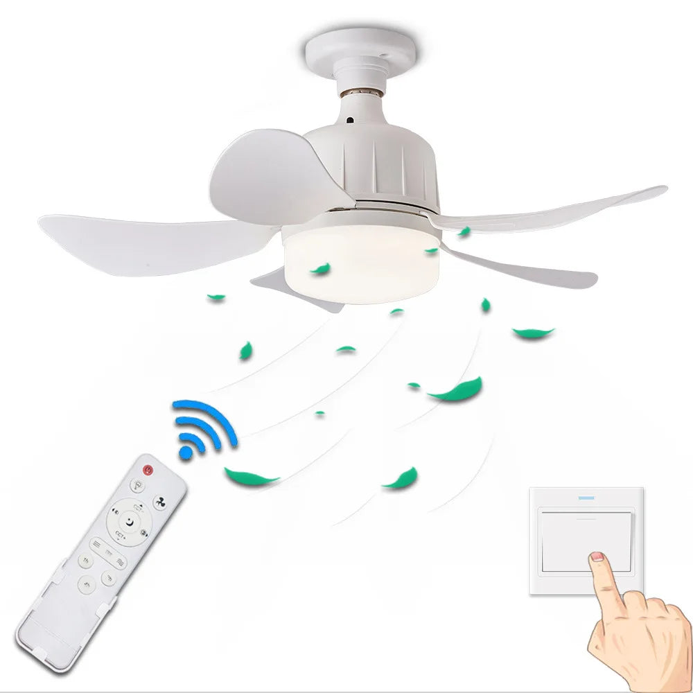 LED Socket Fan Light with Remote - Compact 17.7in Ceiling Fan with LED Light for Kitchen, Bedroom, Small Rooms