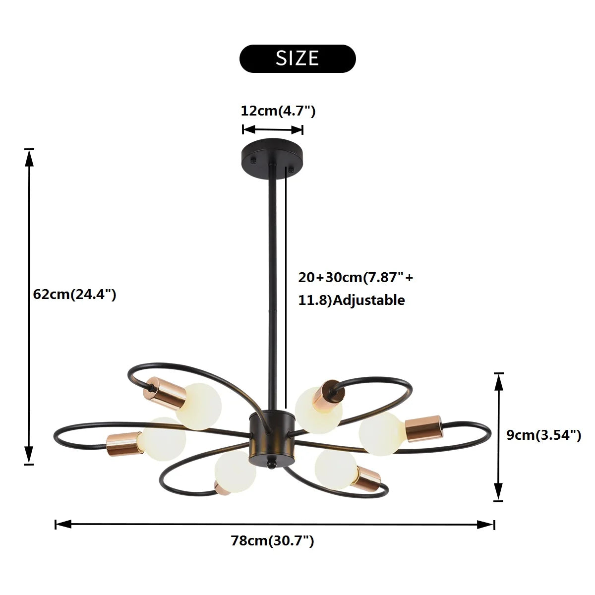 6-Light Sputnik Chandelier Modern Semi Flush Mount Ceiling Light Fixture Mid Century Metal Pendant Light