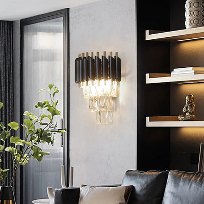 Contemporary Modern Black Crystal Wall Sconce - Elegant Illumination for Every Space, E14 Bulbs, 90-260V