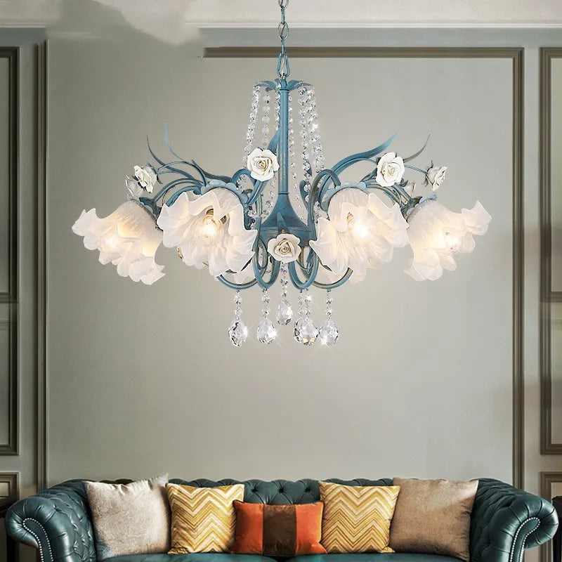 Nordic Style Glass Flowers and Plants LED Chandelier for Living Room Bedroom Loft Pendant Lights
