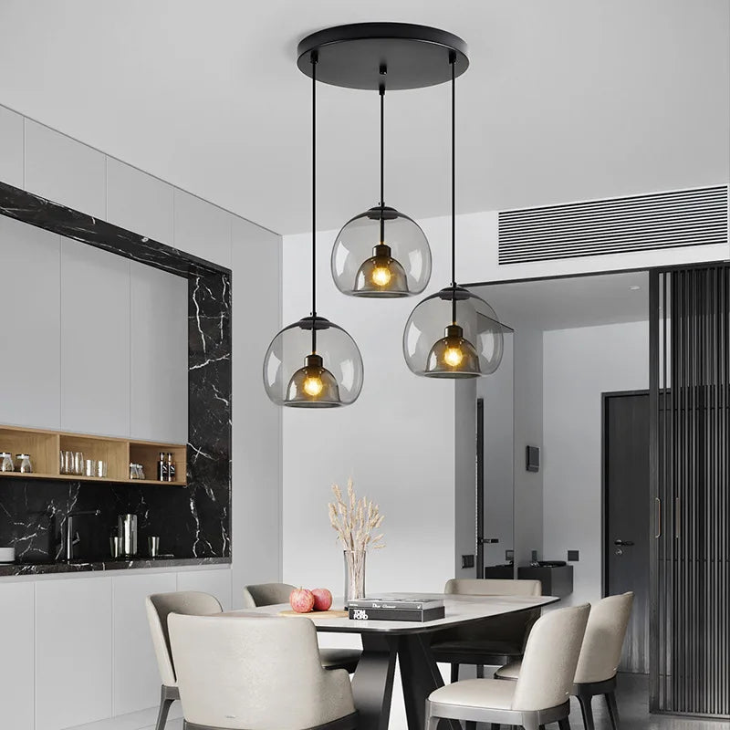 Nordic LED Smoke Gray Glass Pendant Light - Modern Elegance for Your Home