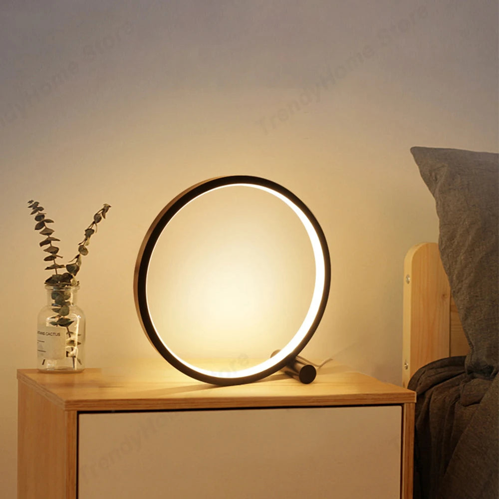 LED Circular Ring Table Lamp - Dimmable Night Light for Bedroom, Living Room, Restaurant, Hotel