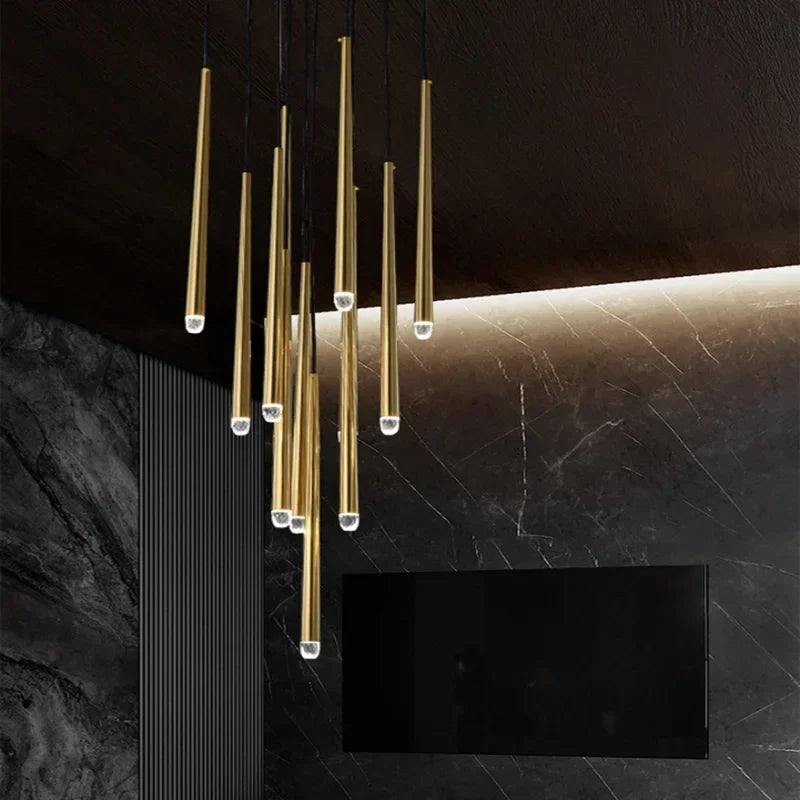 Designer Luxury Postmodern LED Black Long Pendant Lights Crystal Chandeliers