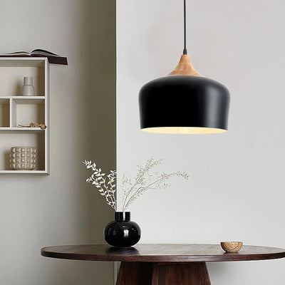 Modern Industrial Pendant Light - Adjustable Wood Ceiling Hanging Lamp for Kitchen Island, Dining Room,