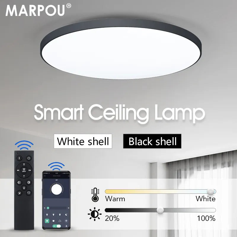 MARPOU Smart LED Ceiling Lamp for Bedroom, Living Room with Remote Control Dimmable Lights