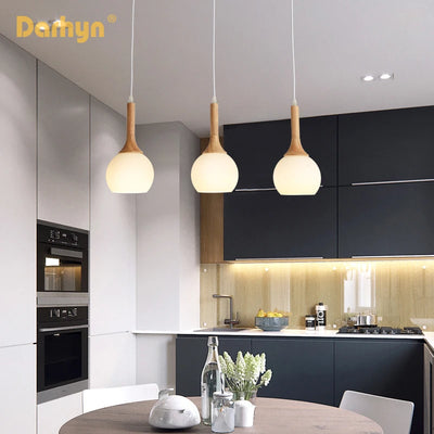 Modern Style: Nordic Wood Glass Pendant Light for Restaurants and Bedrooms