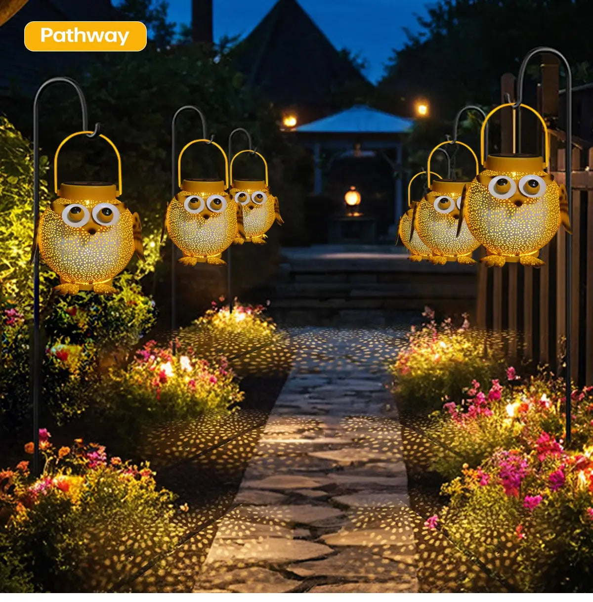 Waterproof  Outdoor Solar Owl LED Pendant Lights for Garden, Patio, Deck, and Backyard