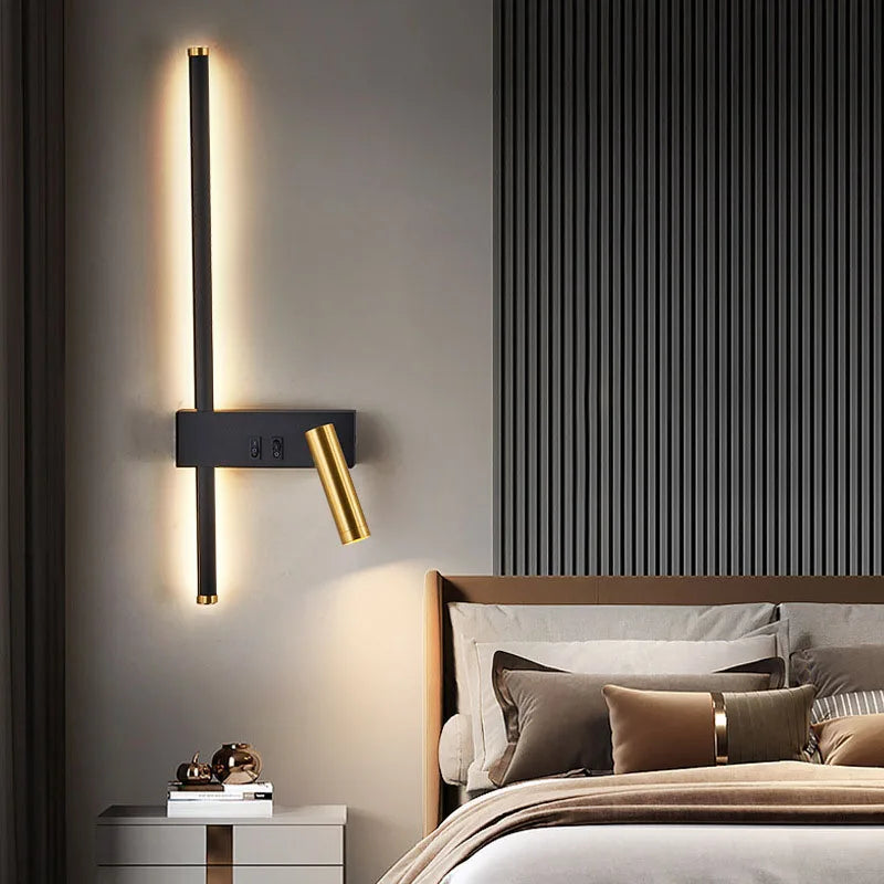 Minimalist Wall Lamps with Switch for Reading: Nordic Strip Lights Ideal for Bedroom Bedside Master Bedrooms, Background Wall