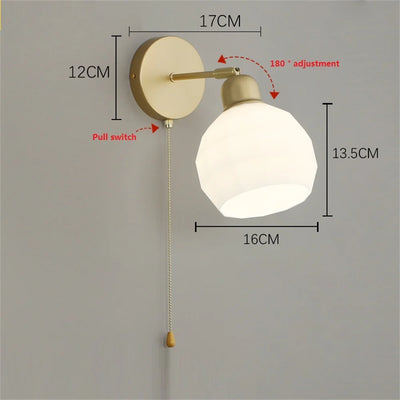 Nordic Modern Glass Wall Lamp Home Decoration Loft Sconce Wire Pull Switch Metal Adjust Bedside Light Fixture Interior Luminaire