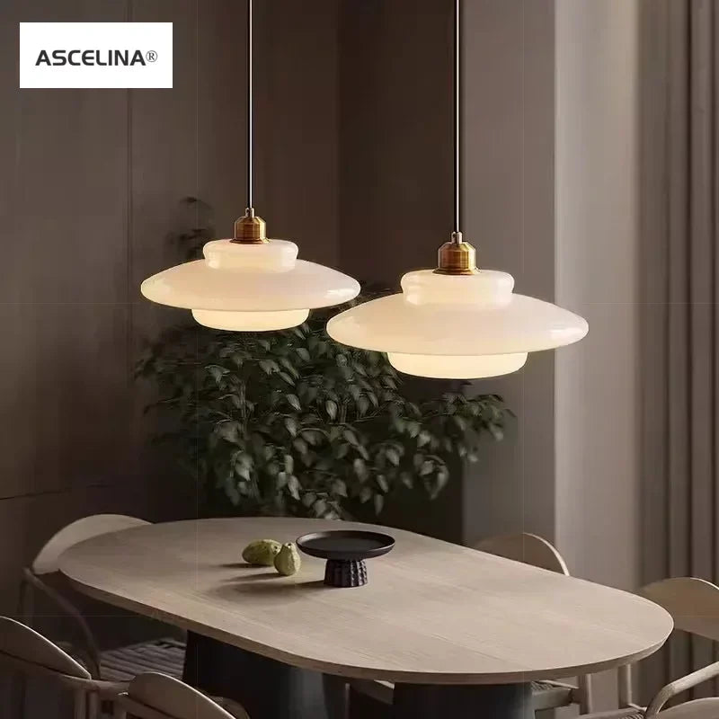 French LED Cream Wind Glass Pendant Light - Modern Nordic Design for Dining Room, Bar, and Bedroom