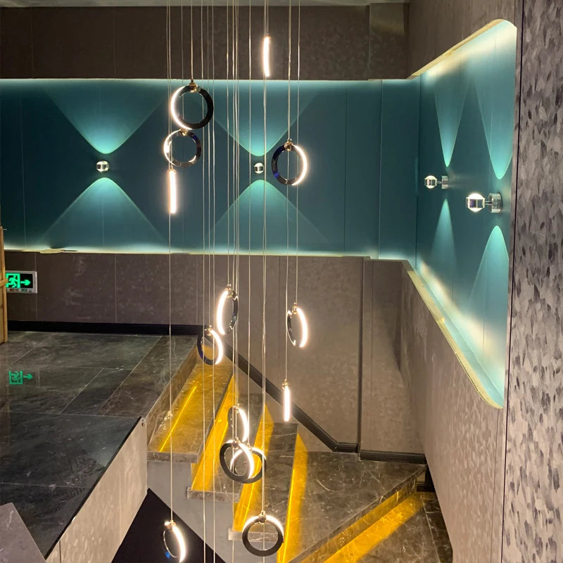 Designer Staircase Chandelier Modern Minimalist Lighting for Luxury Attic, Restaurant, and Living Room