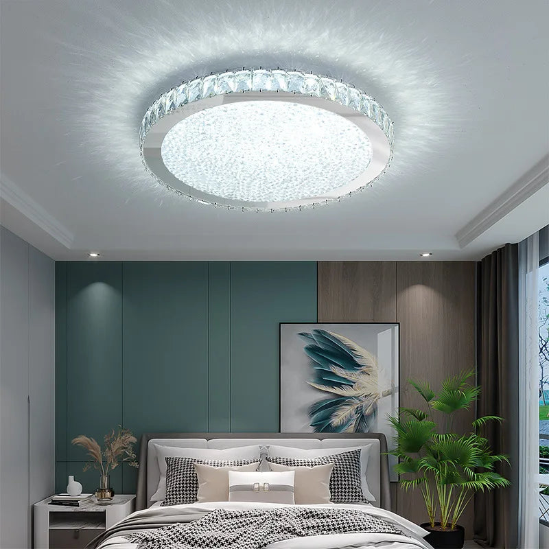 Nordic Light Luxury K9 Crystal Round Ceiling Lamp - Modern LED Home Lighting for Romantic Warm Bedroom Living Room