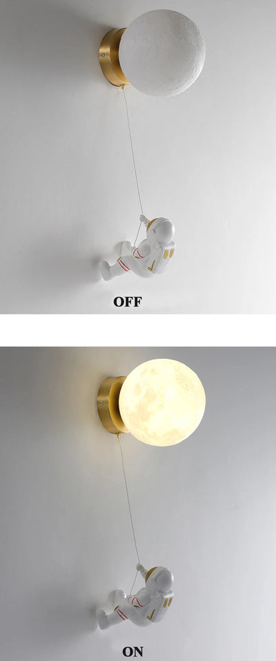 Comoonda Space Astronaut Wall Lamps with Moon Imitation for Creative Bedroom Decor