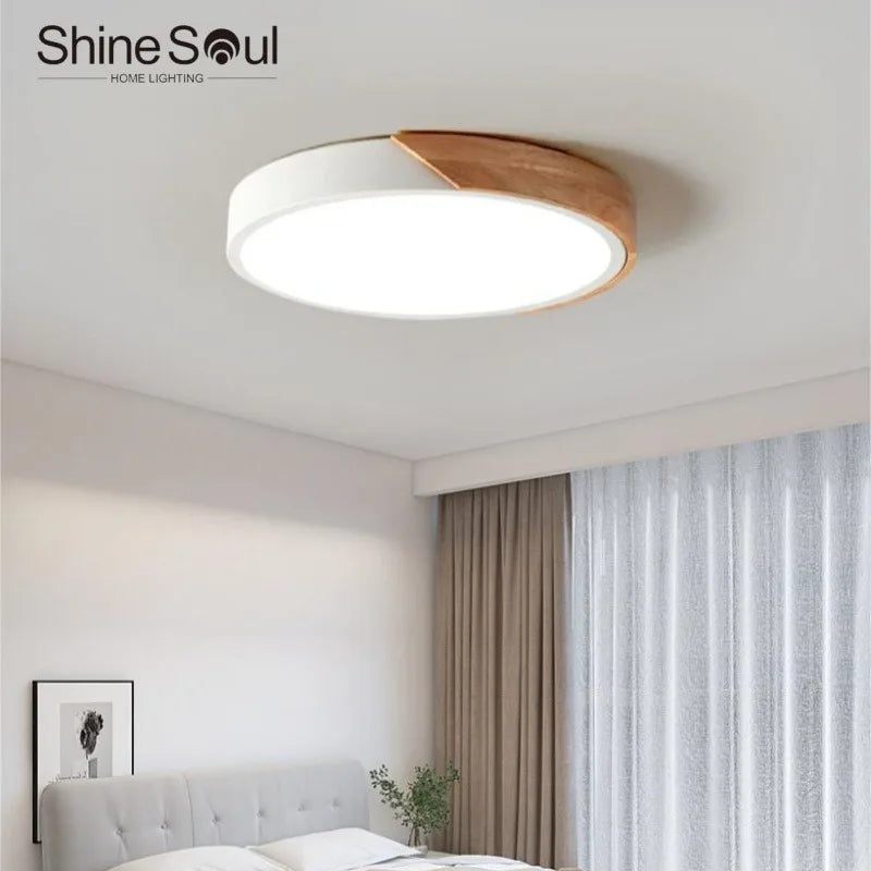 LED Nordic Circular Wooden Edge Ceiling Light – Modern Minimalist Lighting for Bedrooms and Kitchens