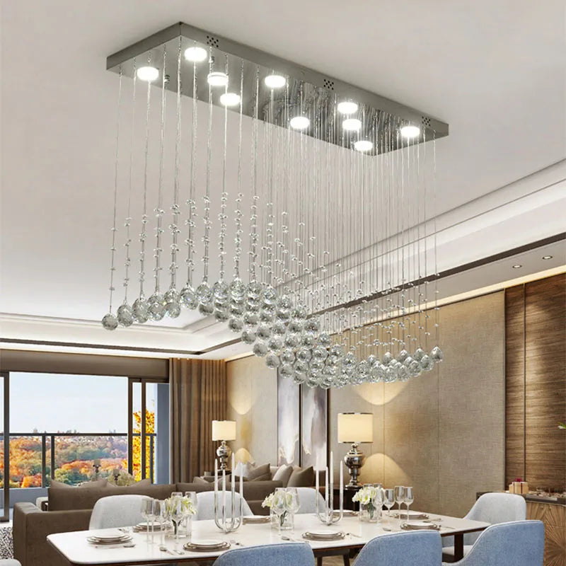 Modern Luxury K9 Crystal Chandelier for Restaurant Dining Room - Rectangular Pendant Light