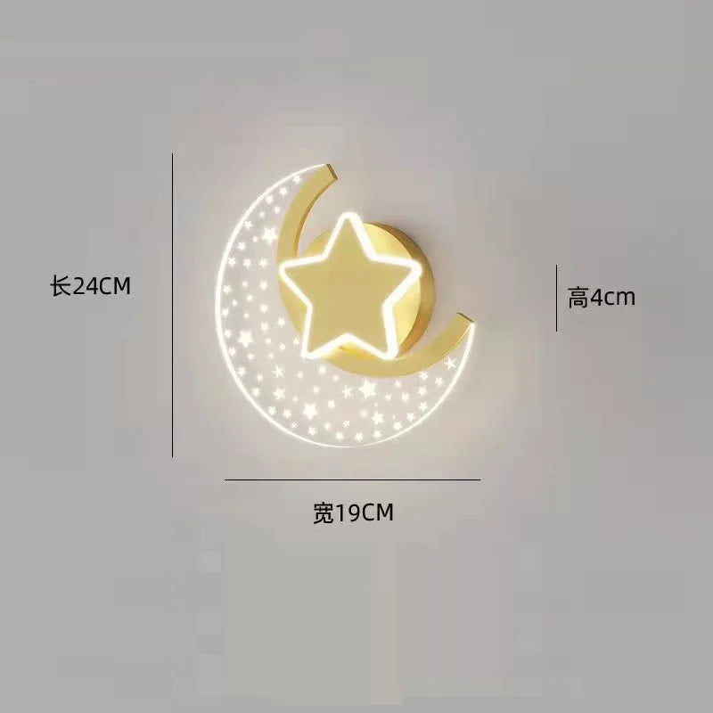 Cartoon Moon Star Wall Lamp for Children’s Room - LED Acrylic Wall Light