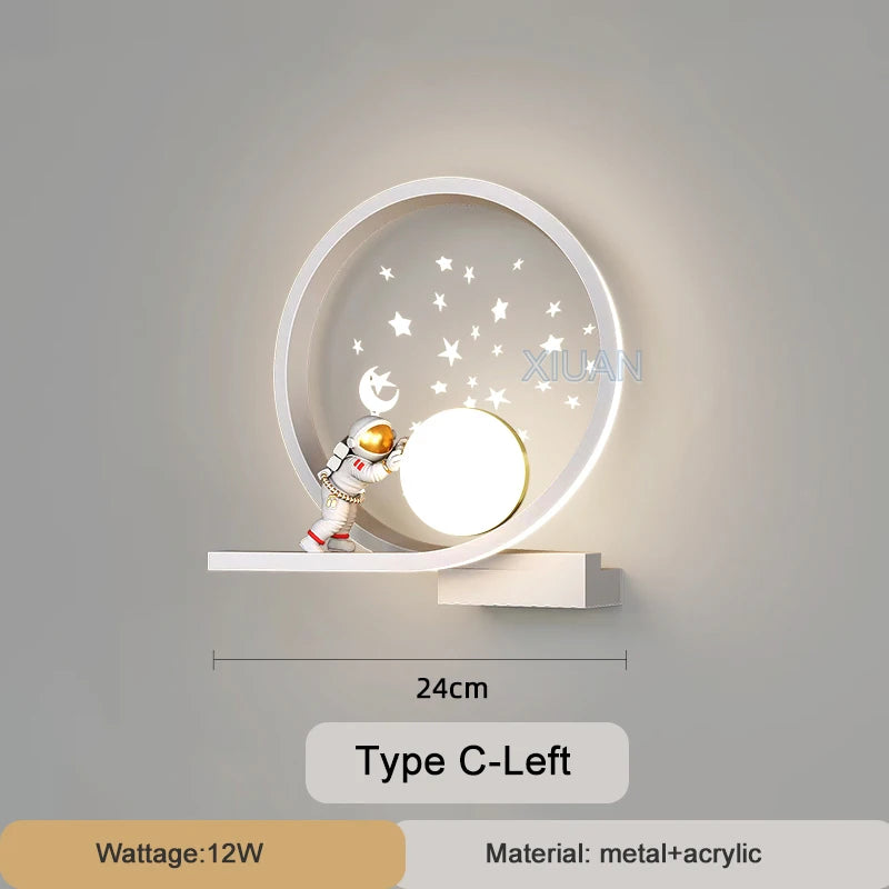 Modern Creative Children's Room Bedside Wall Lamp Astronaut Wall Mount Light for Bedroom, Study