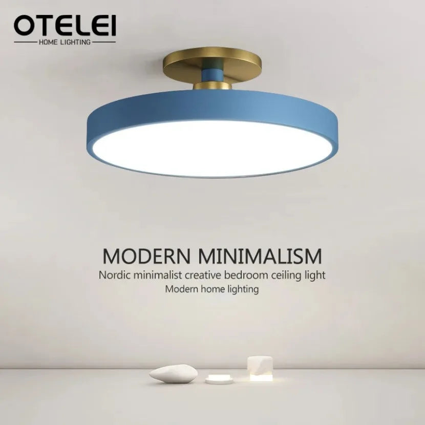 Circular Macaron LED Ceiling Light – Modern Dimmable Chandelier for Bedroom and Living Room