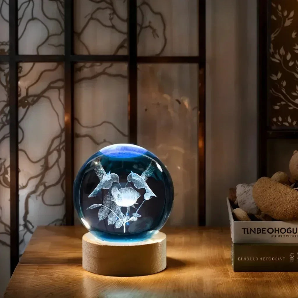 3D Laser Engraved Crystal Ball Night Light – Bee Honey Glass Lamp