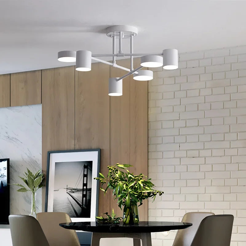 Modern LED Ceiling Chandelier - White 6-Head Hanging Lamp for Dining, Living Rooms, Bedroom