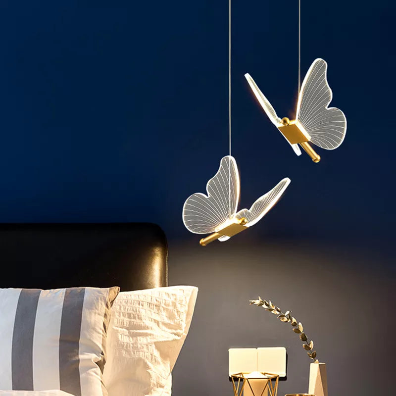 Nordic Butterfly LED Pendant Lamp: Elegant Lighting Fixture for Bedroom, Staircase, and Ceiling Décor