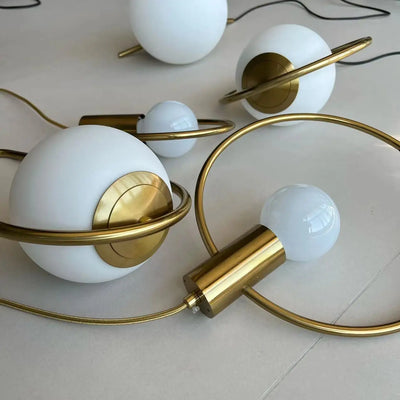 Modern Glass Ball Pendant Light: Gold Ring Fixture for Bedroom, Living Room, Shop, Restaurant