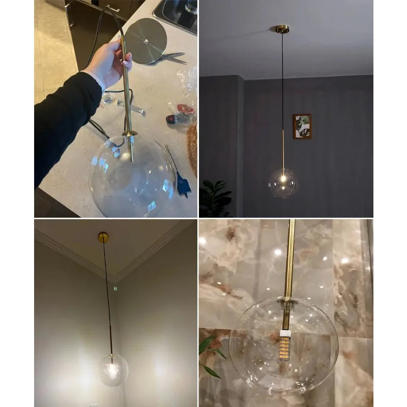 Nordic Pendant Lights: Home Decor Clear Glass Chandeliers Vintage Hanging Lamp for Kitchen Living Room Bedside