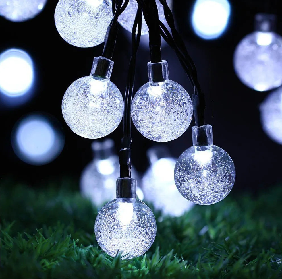 Solar Bubble Ball String Lights Outdoor Waterproof LED Globe Fairy Lights for Garden, Patio, and Christmas Decoration