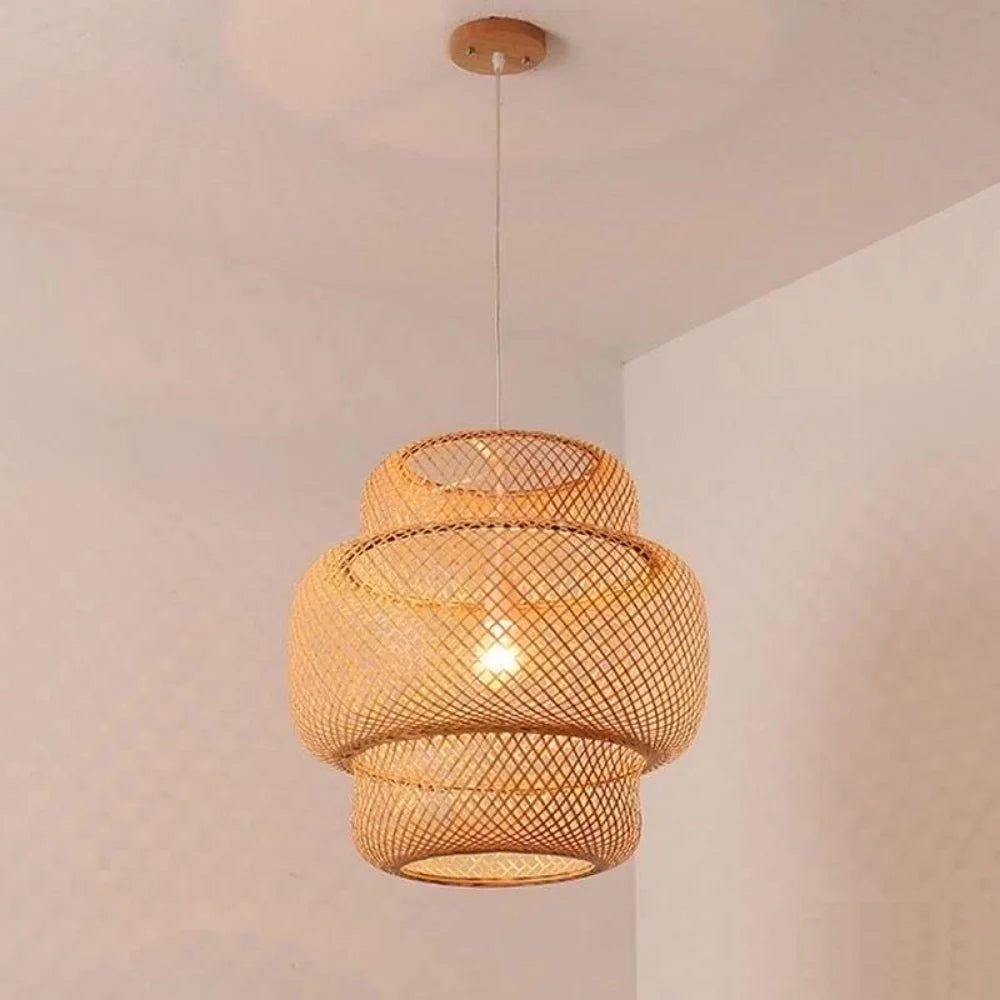 Chinese Style Hand-Knitted Weaving Hanging Lamps: Bamboo Pendant Lighting Fixtures for Restaurant