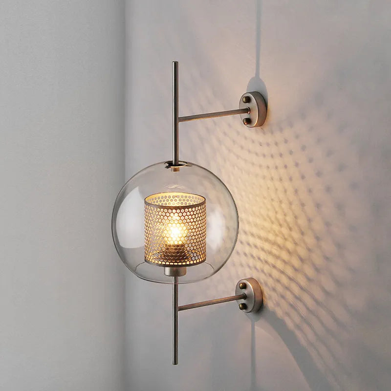 Modern Glass Wall Lamp Fixture - Golden Ball Light for Bedside and Living Room