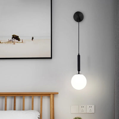 Contemporary Bedside Wall Lamps Sleek Black/Gold Lamp Body with Glass Ball Accent, E27 Bulb, Perfect for Living Rooms