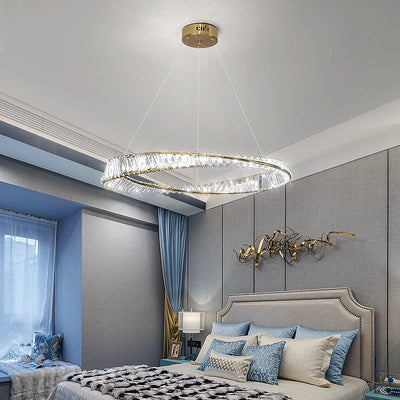 Luxurious Crystal Chandelier, Modern Circular Design LED Lighting for Living Room, Bedroom, and Dining Room.