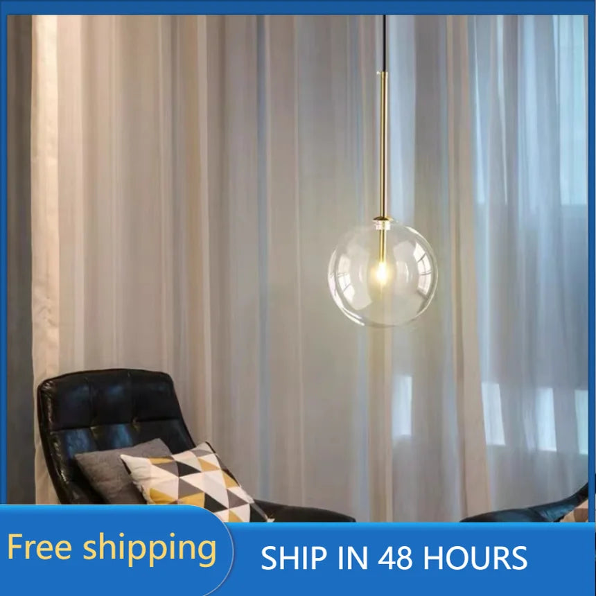 Simple Glass Ball Pendant Lighting Bedroom Bedside Restaurant Hanging Lamp Bubble Clear Decoration Ceiling Chandeliers Lustres