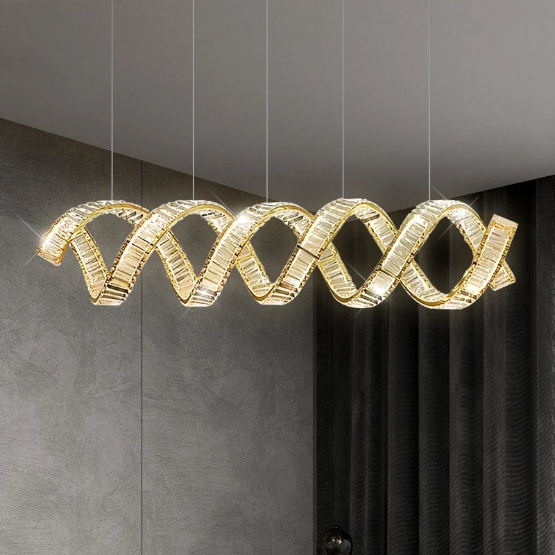 Modern Luxury LED Wave Crystal Pendant Lamp - Indoor Dining Table Light Fixture