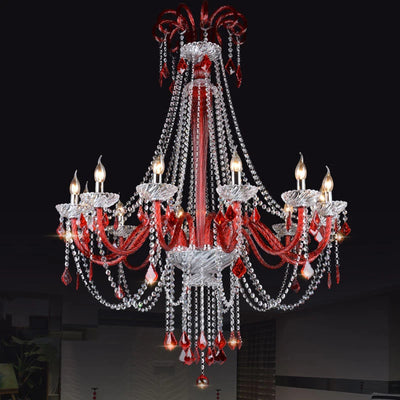 PLLY European Style Crystal Pendant Lamp - Red Candle Lamps for Living Space, Restaurant, or Villa