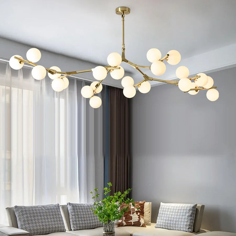 Glass Balls LED Chandelier with Tree Branches Design for Indoor Living Room, Dining Room Lighting