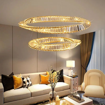 Crystal Modern LED Chandelier for Dining, Living, Kitchen, or Bedroom - Gold Ceiling Pendant Lamp with Remote Control